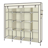 HAOYYE Portable Clothes Closet Wardrobe with 12 Shelves and 4 Side Pockets, Beige Non-Woven Fabric Storage Organizer for Small Rooms and Walk-In Closets